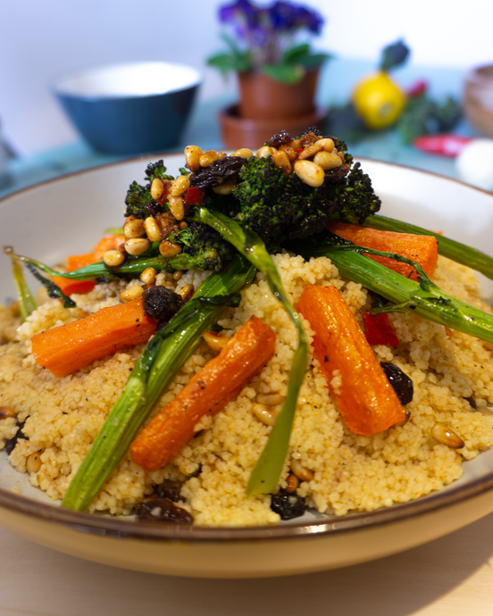 Moroccan inspired couscous with seasonal vegetables