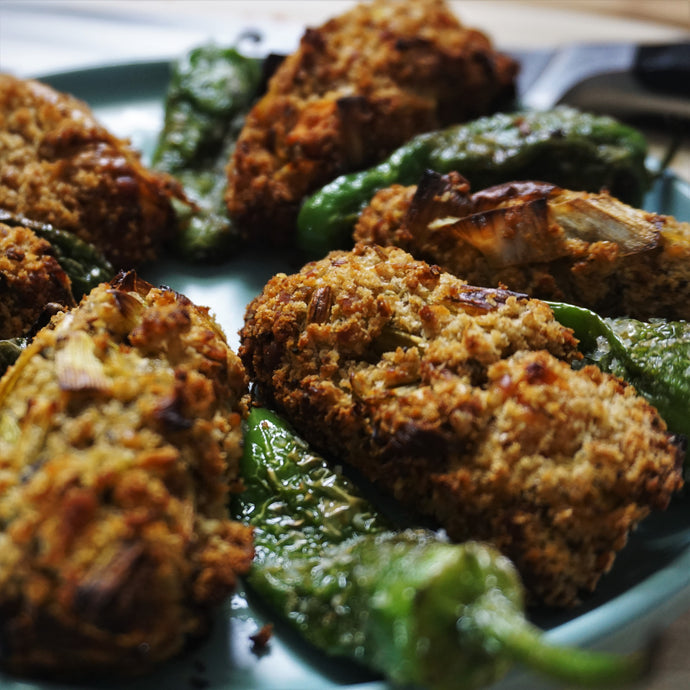 Lentil and Leek Croquetas with fried padron peppers